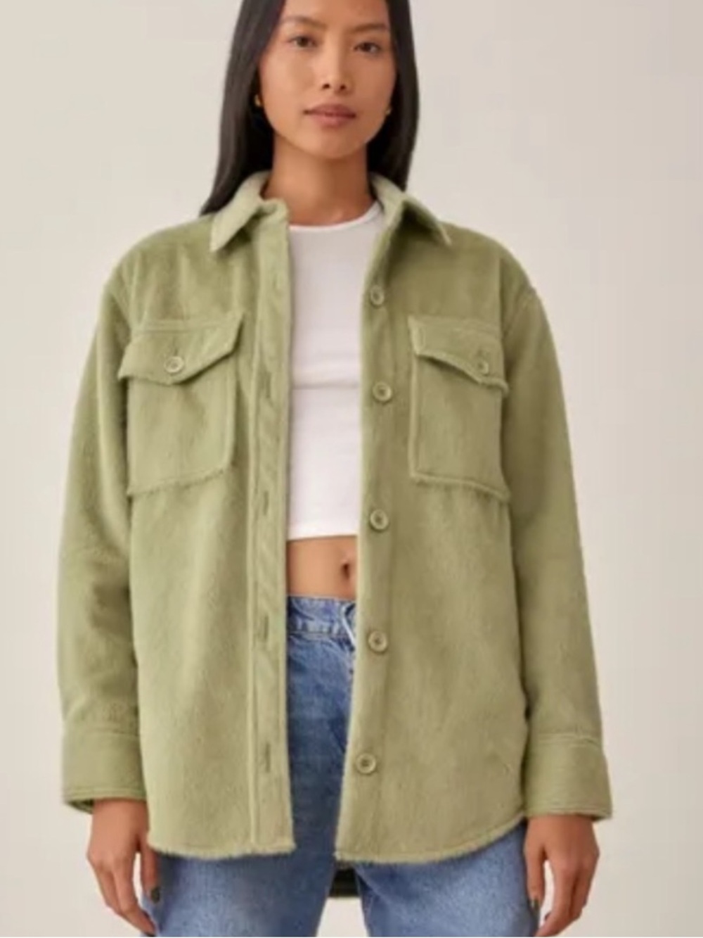 Reformation Faux Fur Ridley jacket Olive Green Shacket Jacket - Size S